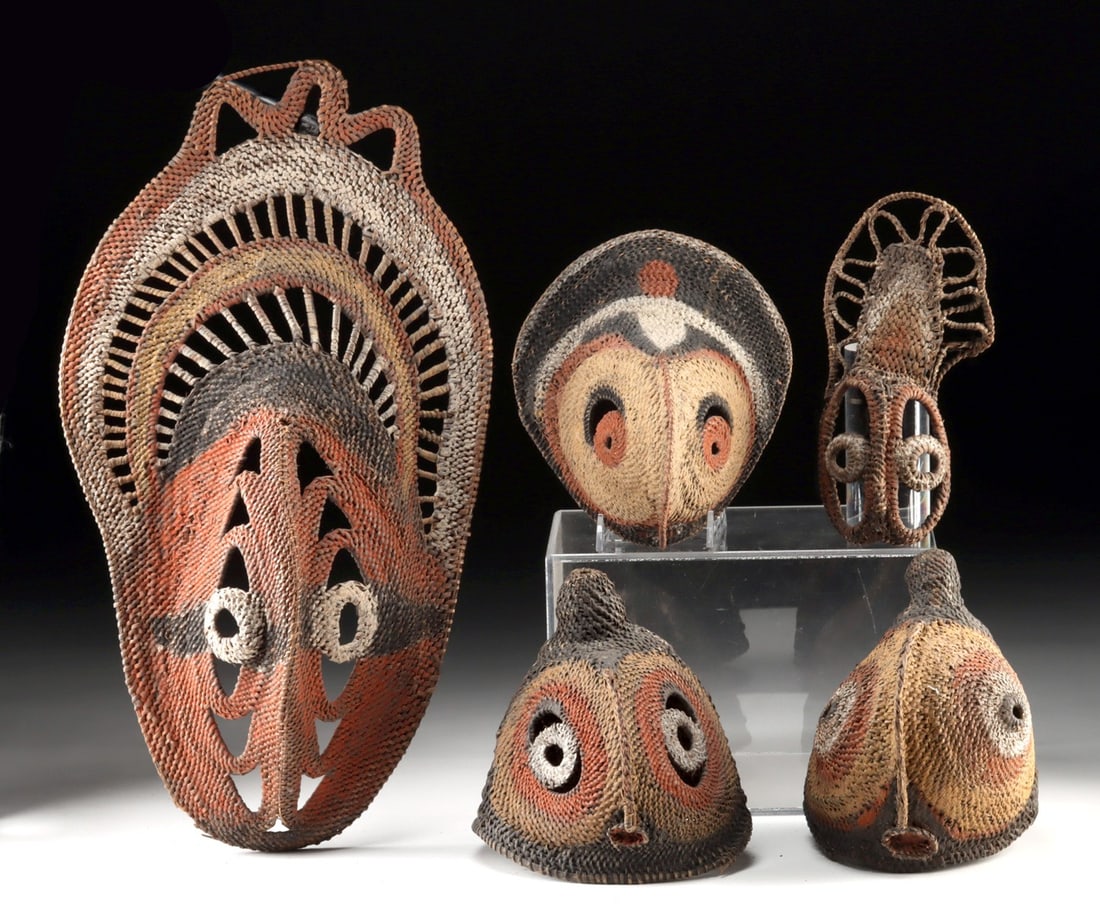 Lot of 5 Papua New Guinea Abelam Yam Masks (1 of 2)