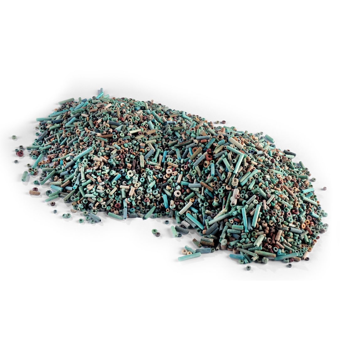 Egyptian Faience Bead Lot - One Pound of Loose Tube and Spacer Beads: Egypt, New Kingdom to Late Dynastic periods, ca. 1500–300 BCE. A great opportunity to try out one's jewelry making skills. This lot contains one pound of loose faience beads in shades of green, 
