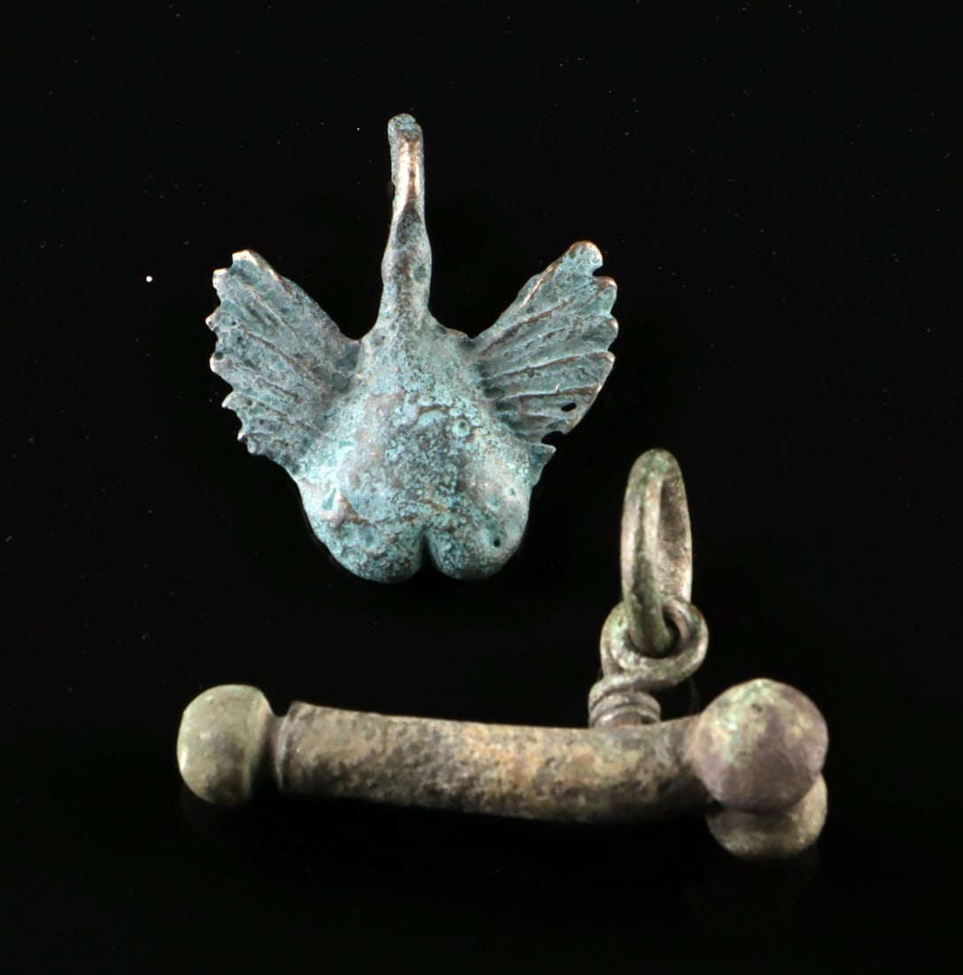 Pair of Roman Bronze Phallic Amulets - Fascina (1 of 2)