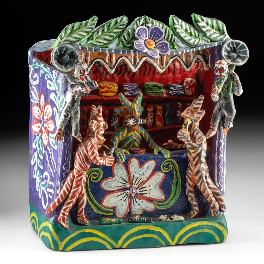 20th C. Ocumicho Polychrome Earthenware Diablitos - Devils at a Cantina (1 of 4)