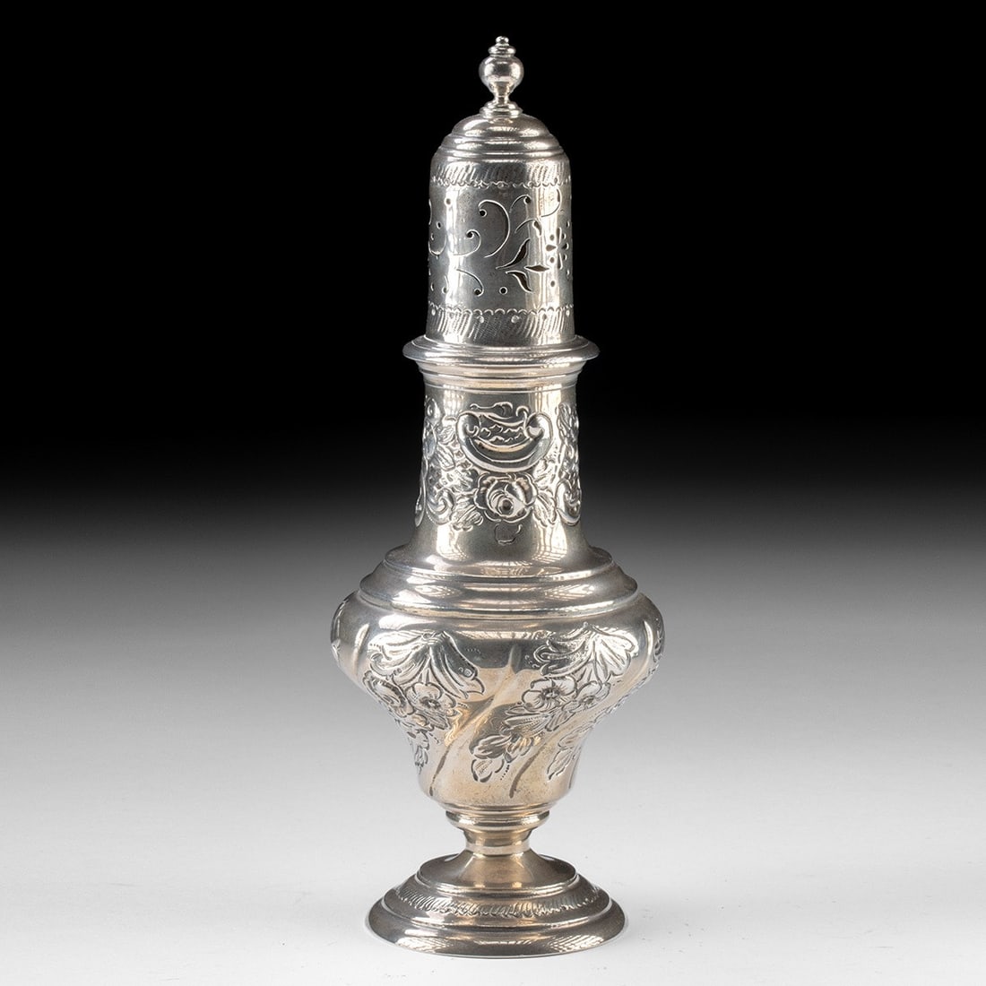 1905 London Sterling Silver Sugar Caster - Repousse Floral, Ebenezer Newman (1 of 4)