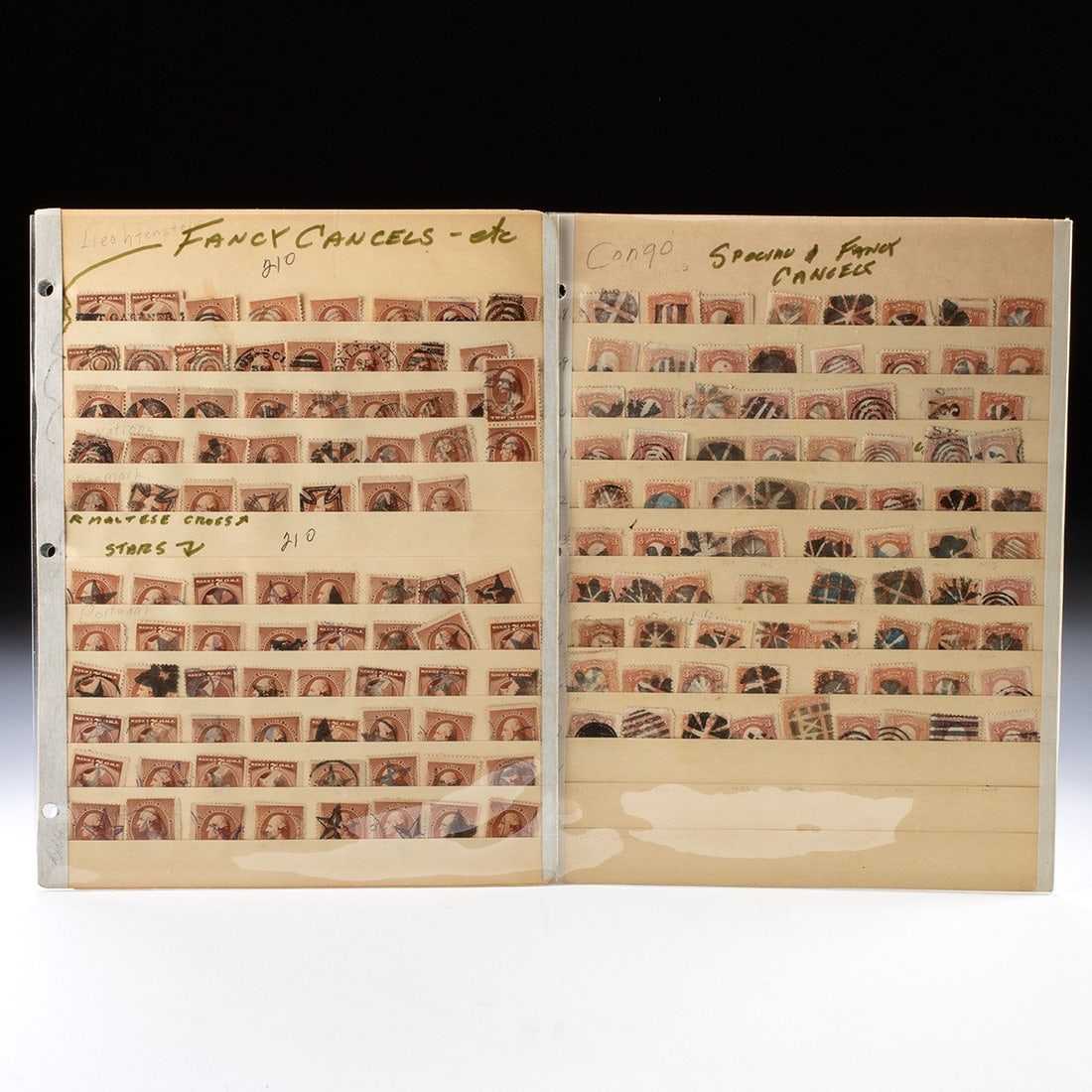 153 Fancy Cancel US 2c and 3c Postage Stamps - Scott 65 and 210: North America, United States, late 19th century, ca. 1861 to 1890 CE. A compelling study group of 153 used Washington issues showcasing dramatic fancy cancels - concentric targets, segmented wheels, s