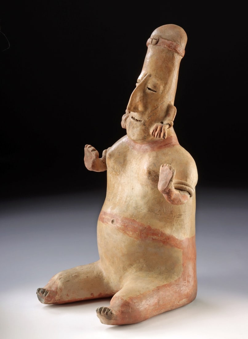 Jalisco Pregnant Female Figure, San Juanito Style: Ca. 100 BCE – 250 CE. Pre-Columbian, West Mexico, Jalisco, Protoclassic Period, ca. 100 BCE to 250 CE. A terracotta figure modeled as a seated nude pregnant female, a type associated with the sh