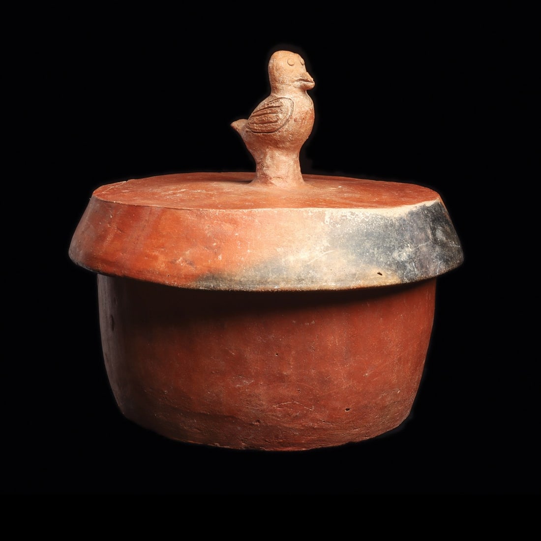 Maya Large Orangeware Lidded Vessel with Bird Finial (1 of 5)