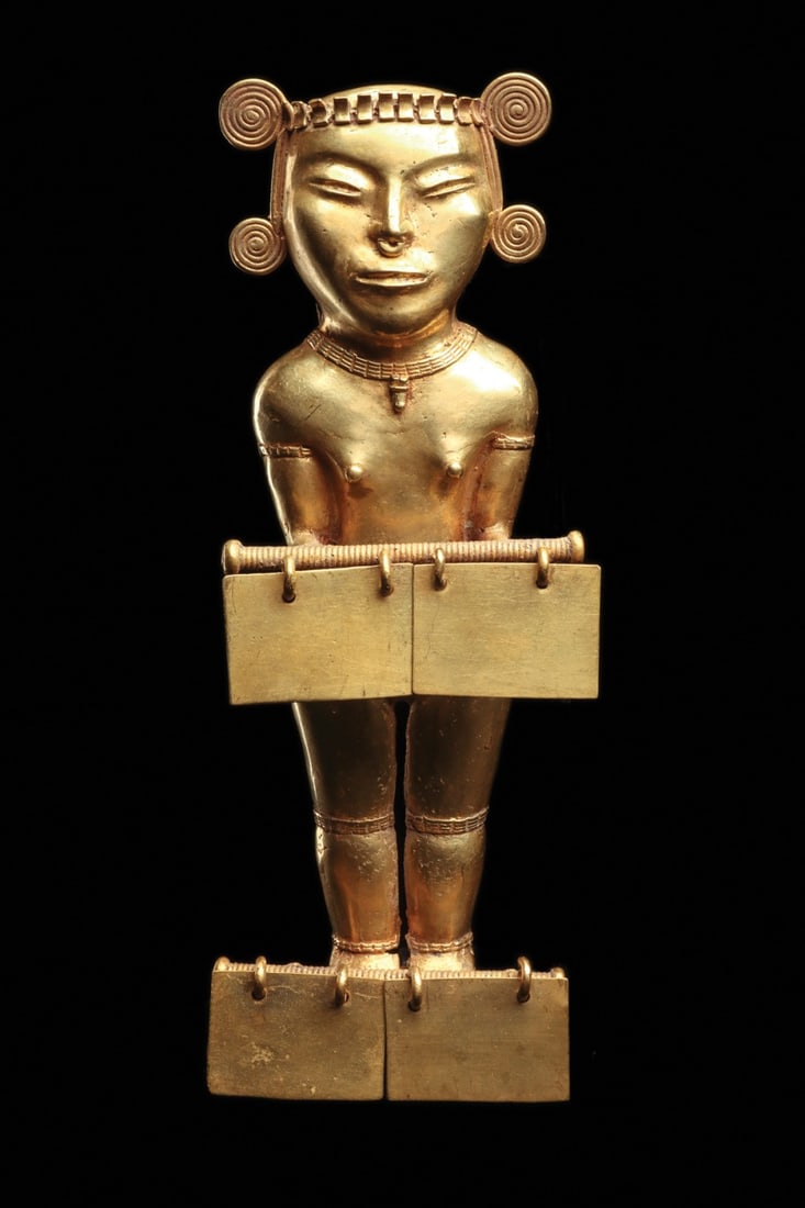 Quimbaya Gold Female Figural Pendant with Dangling Panels (1 of 5)
