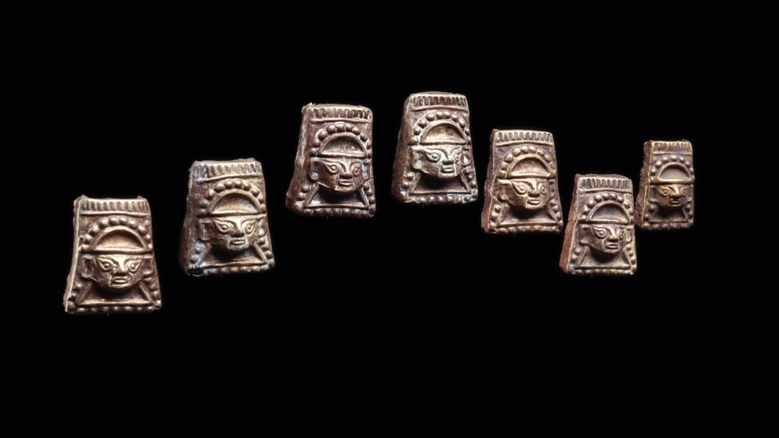 Lambayeque Miniature Repousse Appliques with Lord Sican Faces, Set of 7 (1 of 4)