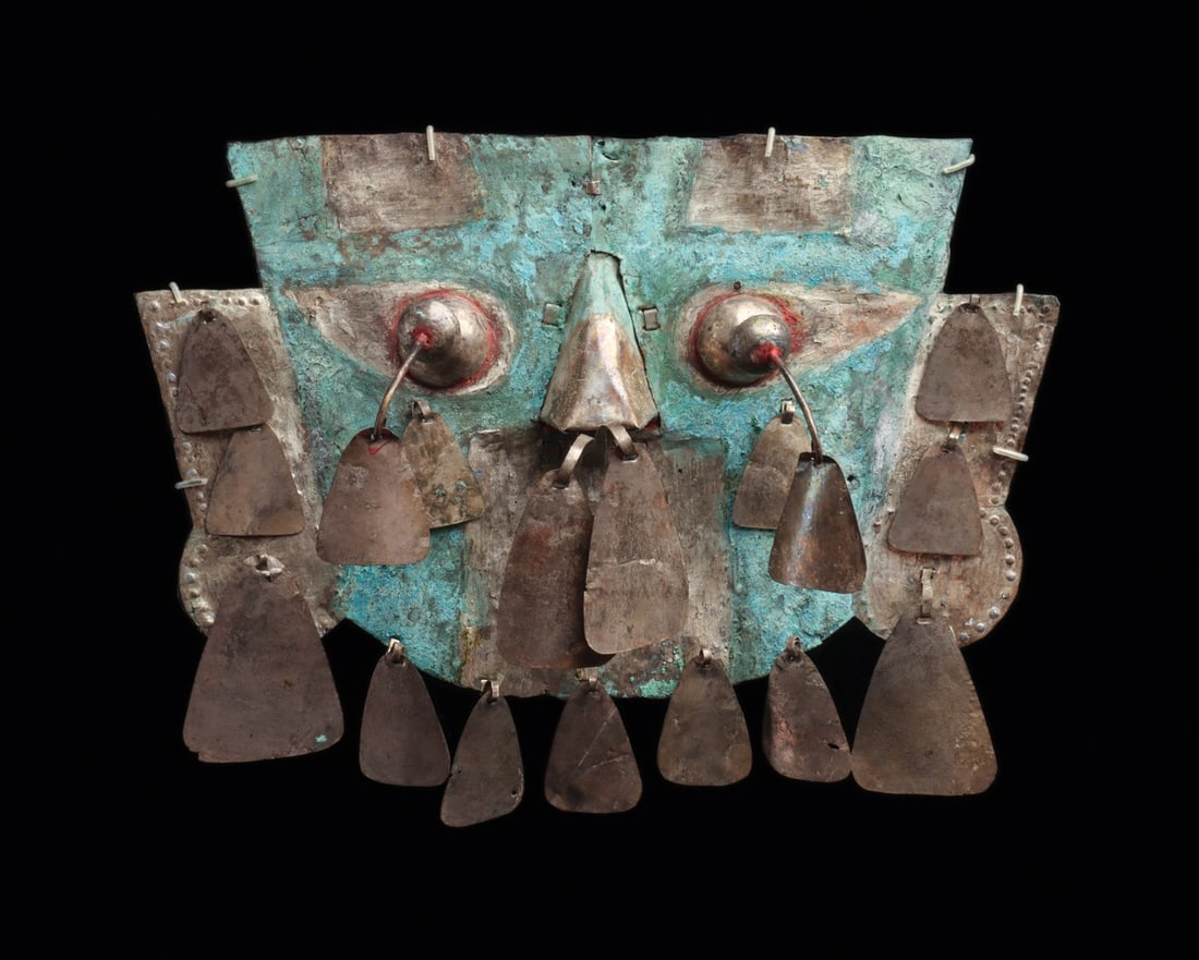 Sican Lambayeque Sheet Silver Funerary Mask with Danglers, Naylamp (1 of 5)