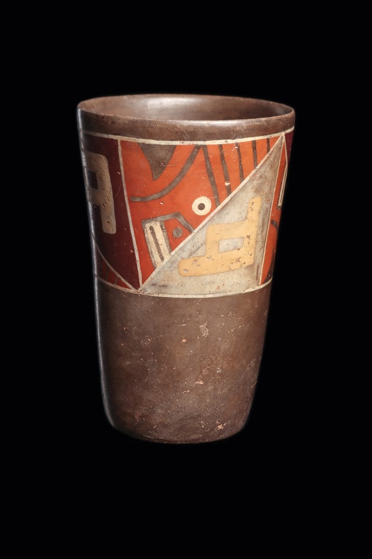 Tiwanaku Polychrome Kero | Split Feline Faces - 2
