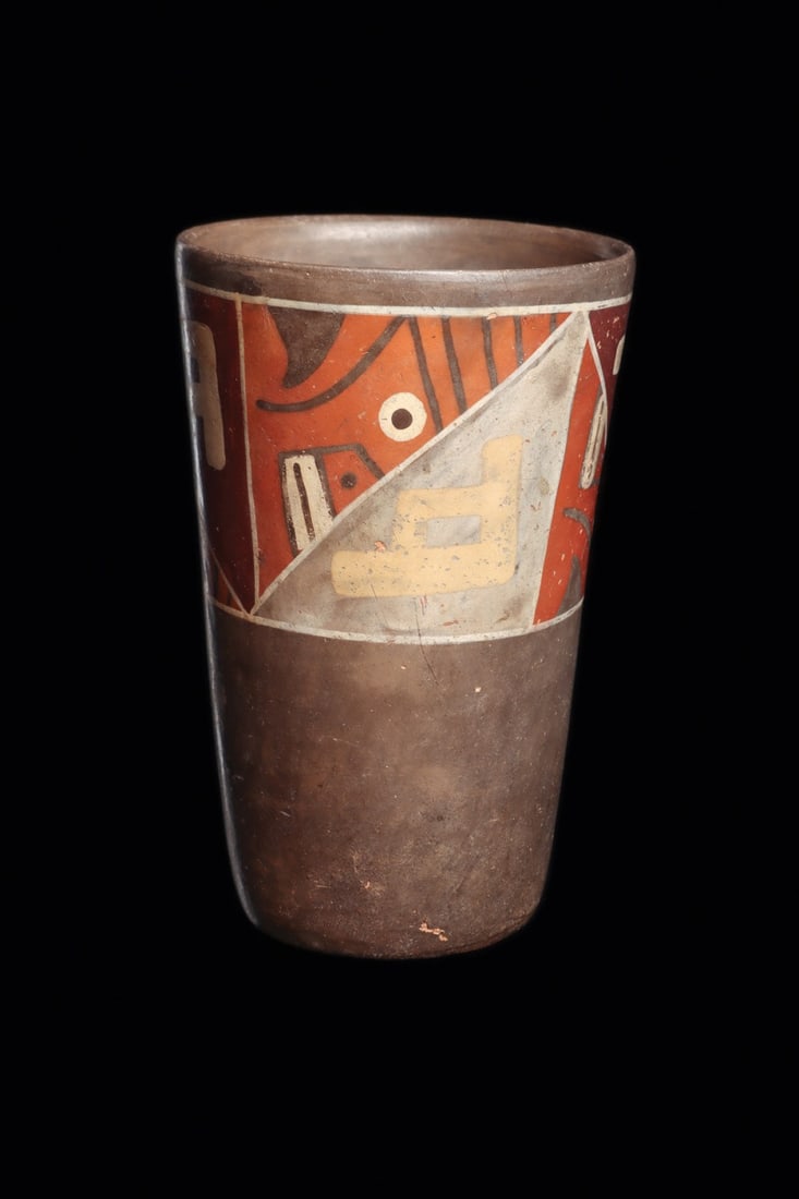 Tiwanaku Polychrome Kero | Split Feline Faces - 4