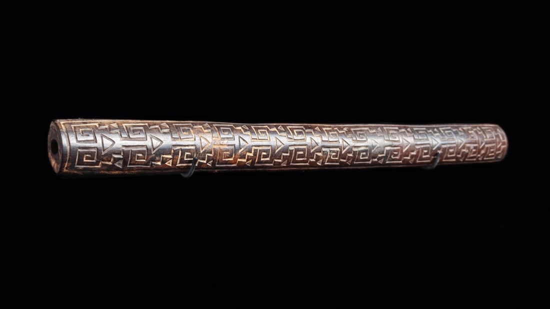 Huari Carved Wood Snuff Tube with Stepped Fret Masks (1 of 4)