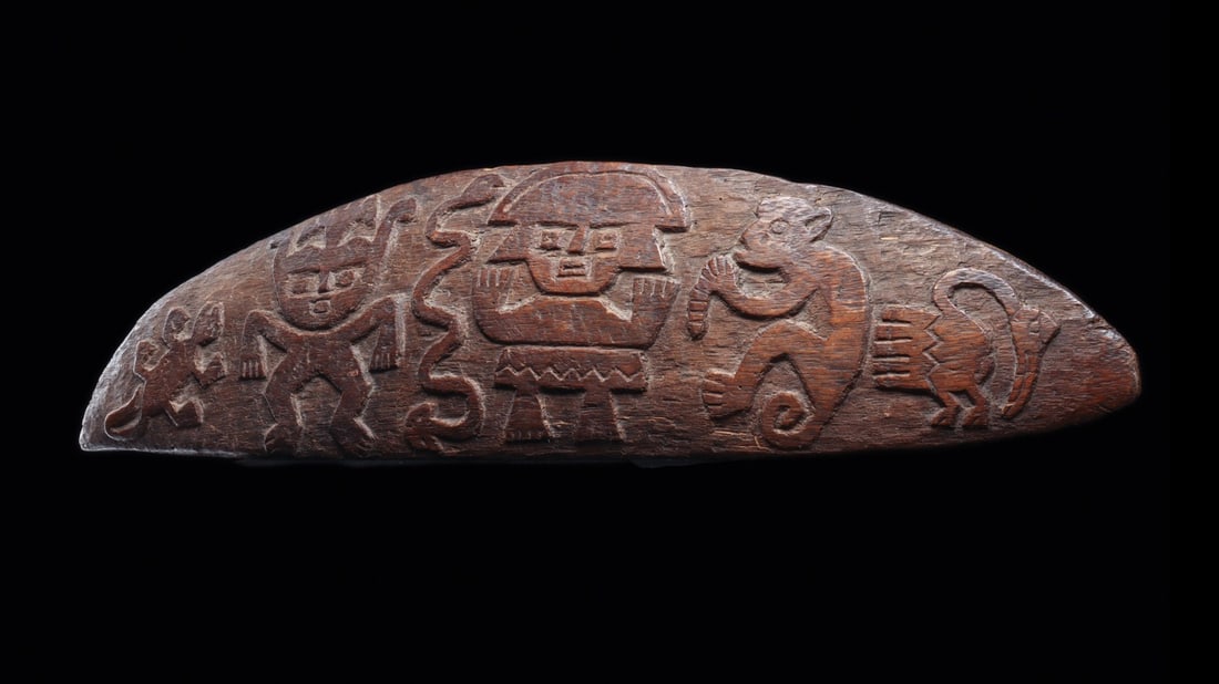Chimu Carved Wood Lintel with Chief, Serpent, Monkey and Feline (1 of 6)