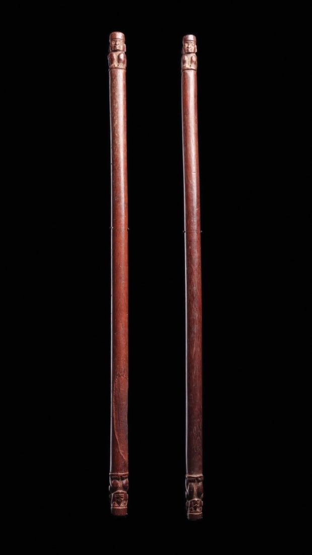 Huari Hardwood Backstrap Loom Poles with Carved Bound Captives (1 of 8)