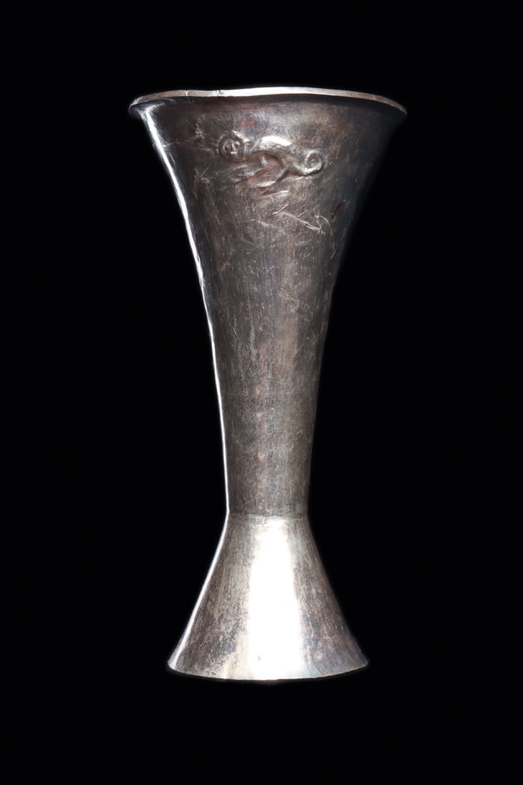 Sican Lambayeque Silver Beaker with Repousse Monkeys (1 of 6)