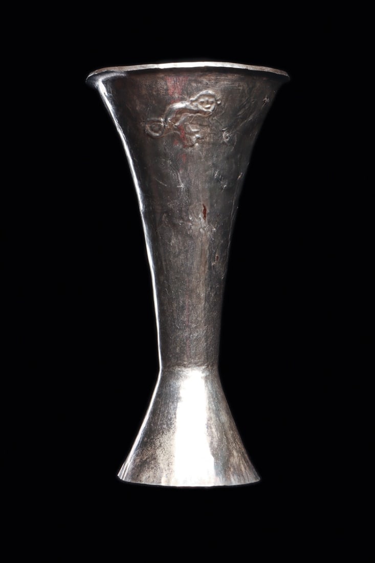 Sican Lambayeque Silver Beaker, Repousse Monkey - 2