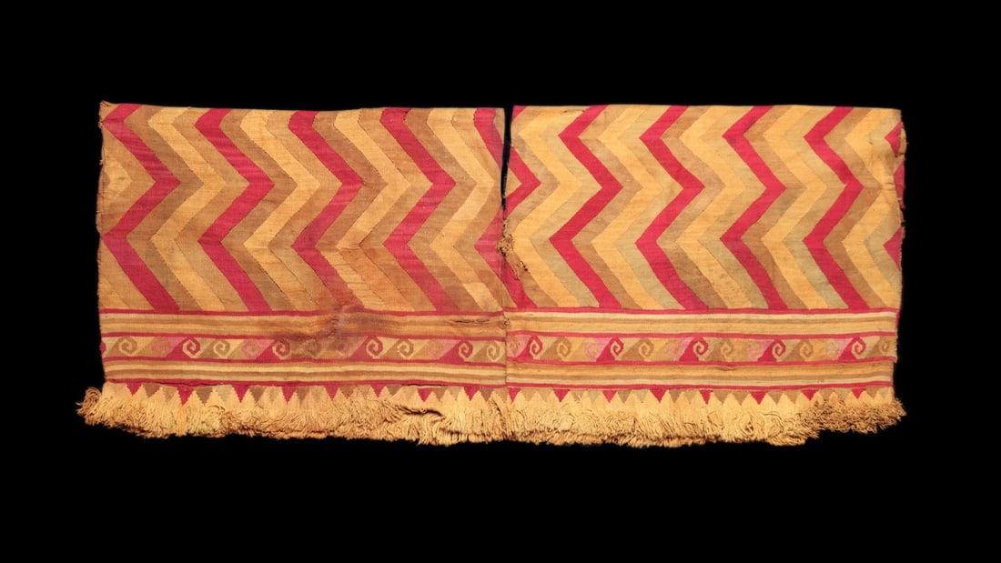 Chancay Chevron Textile Tunic with Spiral Border and Fringe (1 of 4)