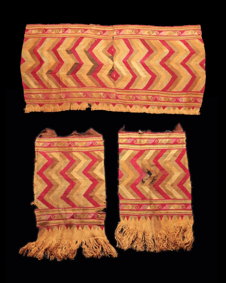 Chancay Textile Panels with Zigzag and Spiral Bands, Group of 3 (1 of 5)