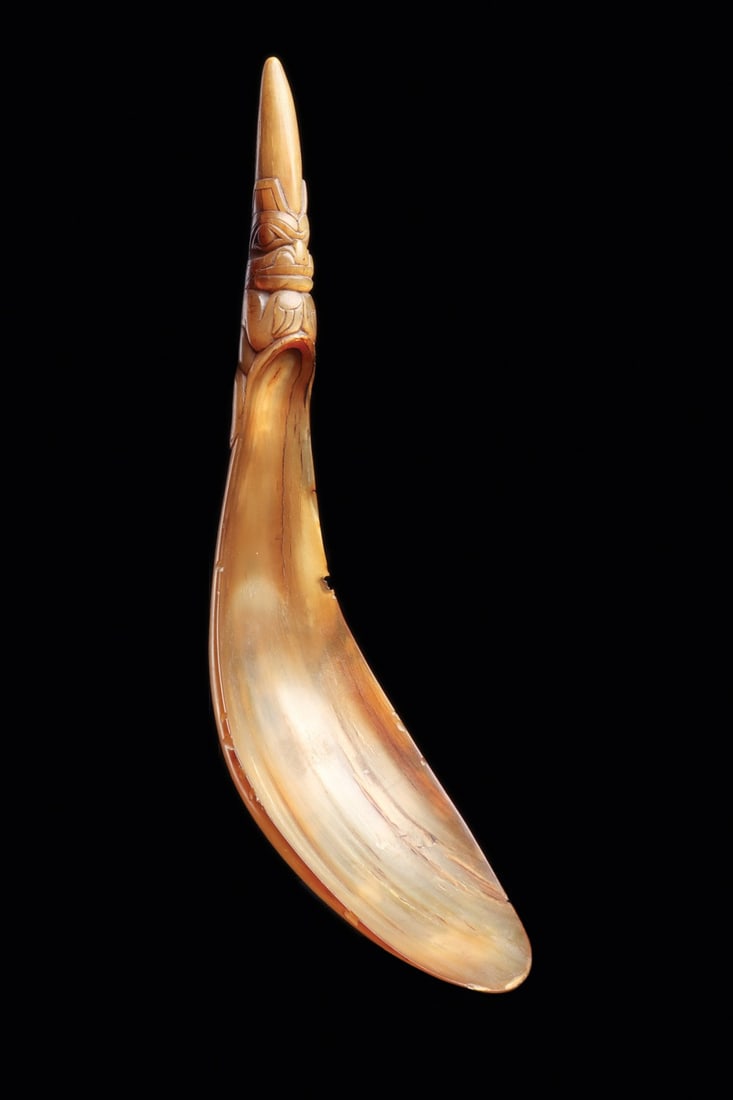 Northwest Coast Carved Horn Spoon with Bear Crest Figure, 19th C. (1 of 10)