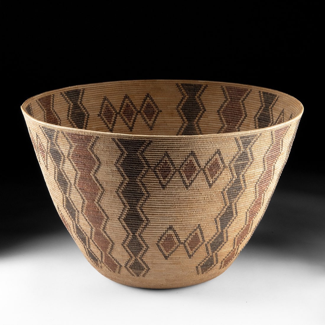 Large Yokuts Polychrome Coiled Basket, Rattlesnake Motif (1 of 4)
