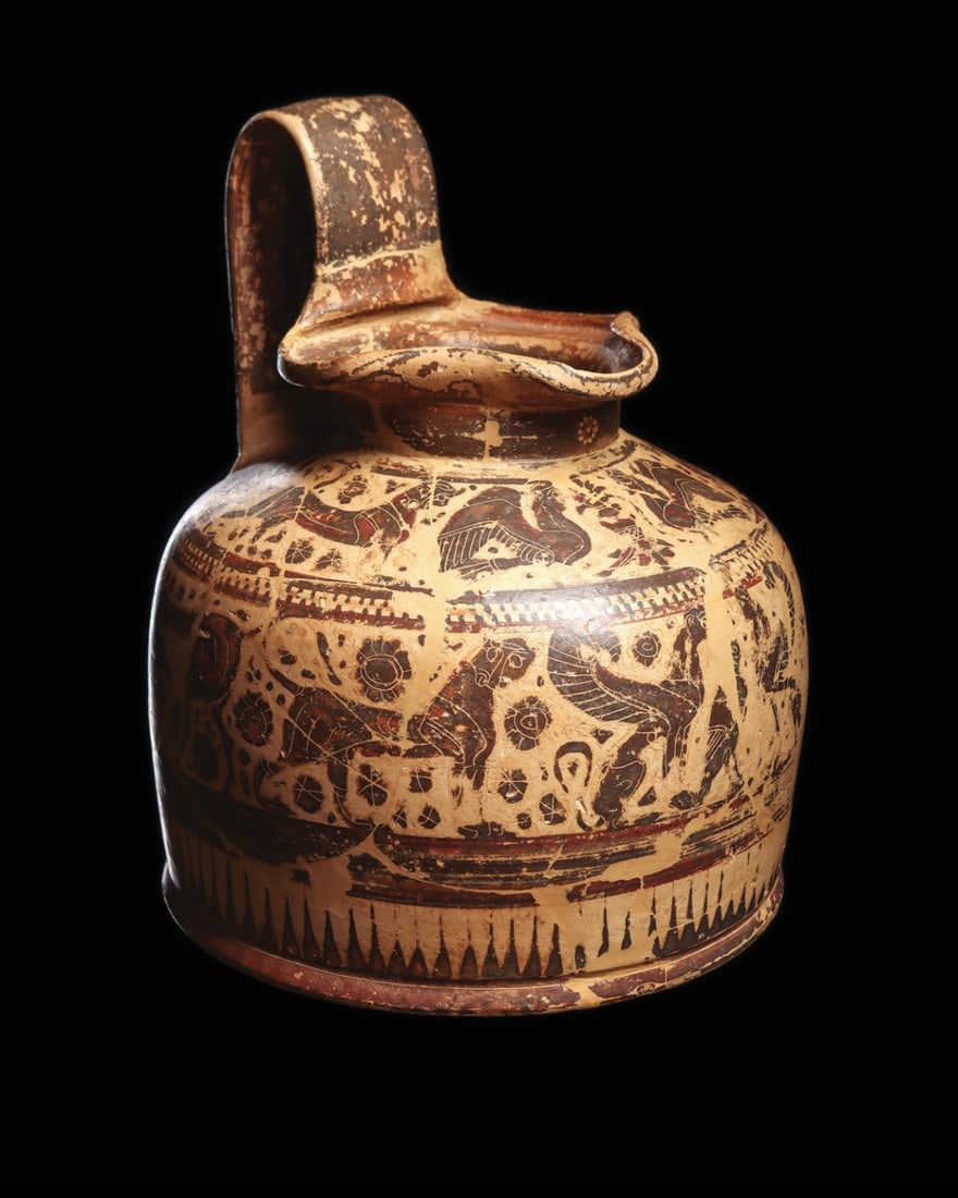 Corinthian Oinochoe with Confronted Griffins, Felines and Ibexes, Ca. 625 BCE (1 of 4)