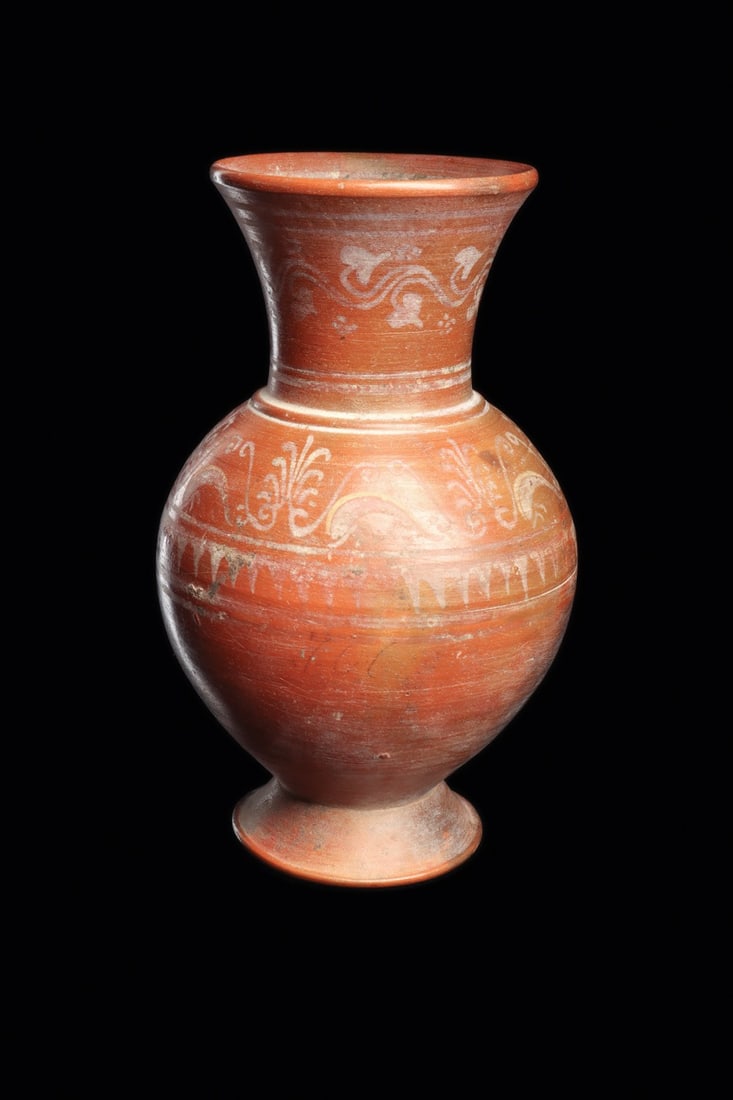 Hellenistic Greek White-Painted Olpe with Floral Vine, 5th-4th C. BCE (1 of 5)
