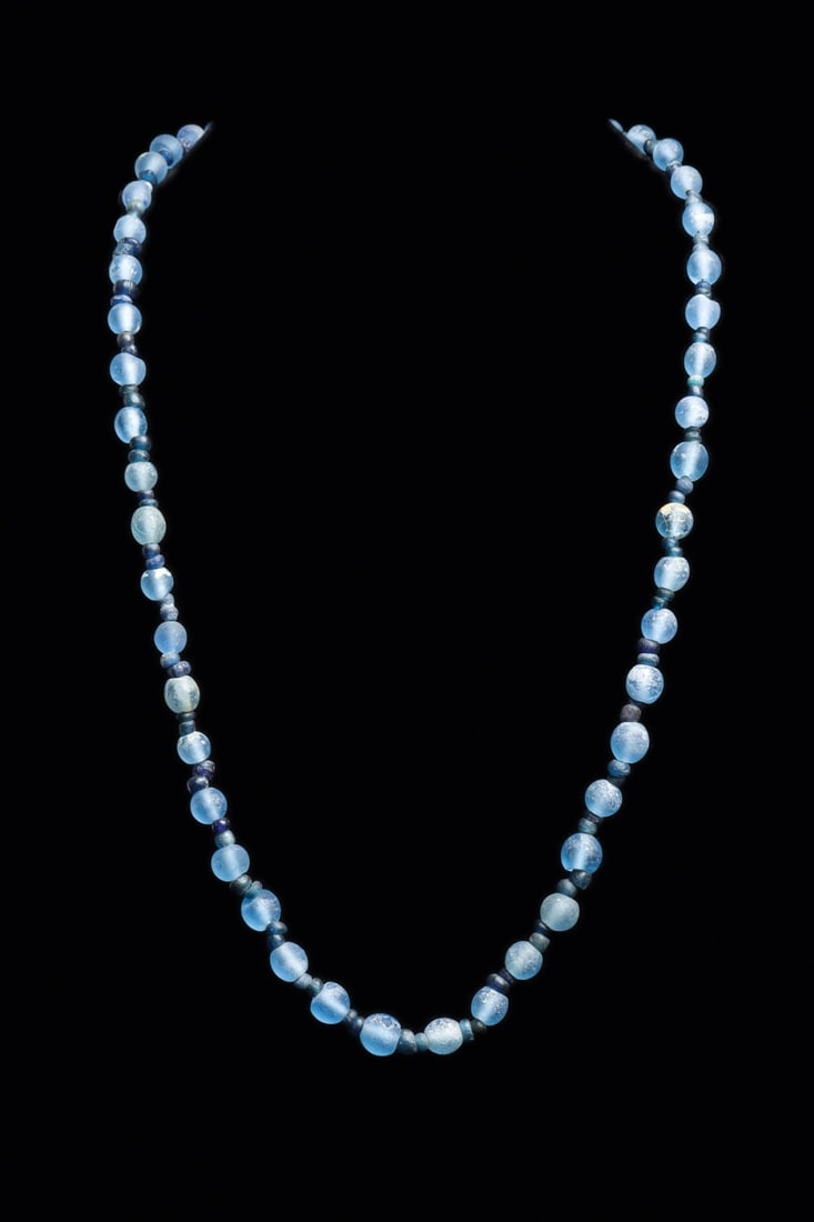 Roman Blue Glass Bead Necklace, 1st-2nd C. CE, Restrung (1 of 6)