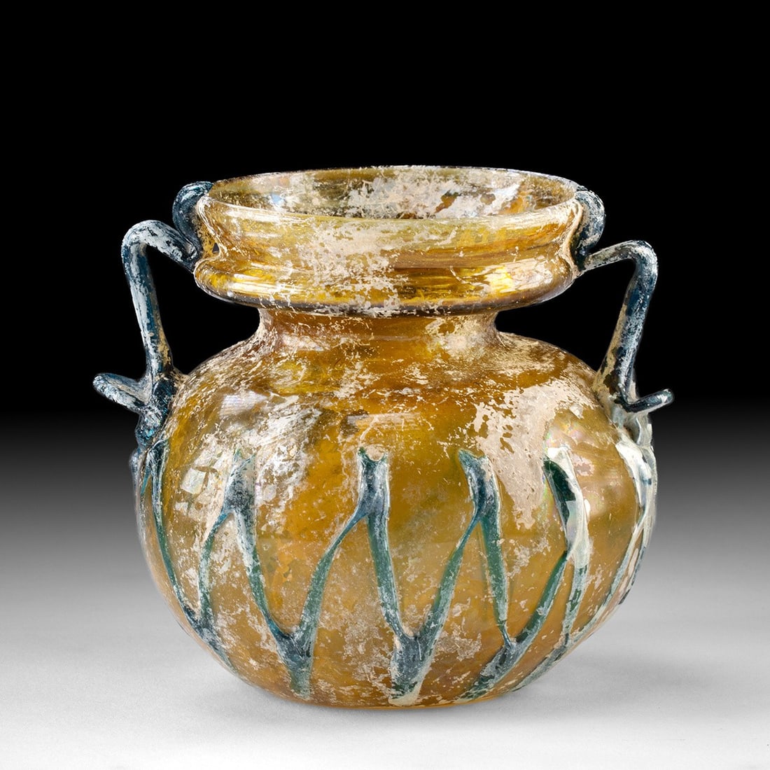 Roman Glass Jar, Cobalt Zigzag Trail (1 of 5)