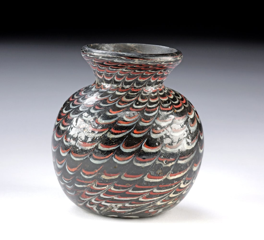 Roman / Hellenistic Glass Jar, Feather-Combed Pattern (1 of 4)