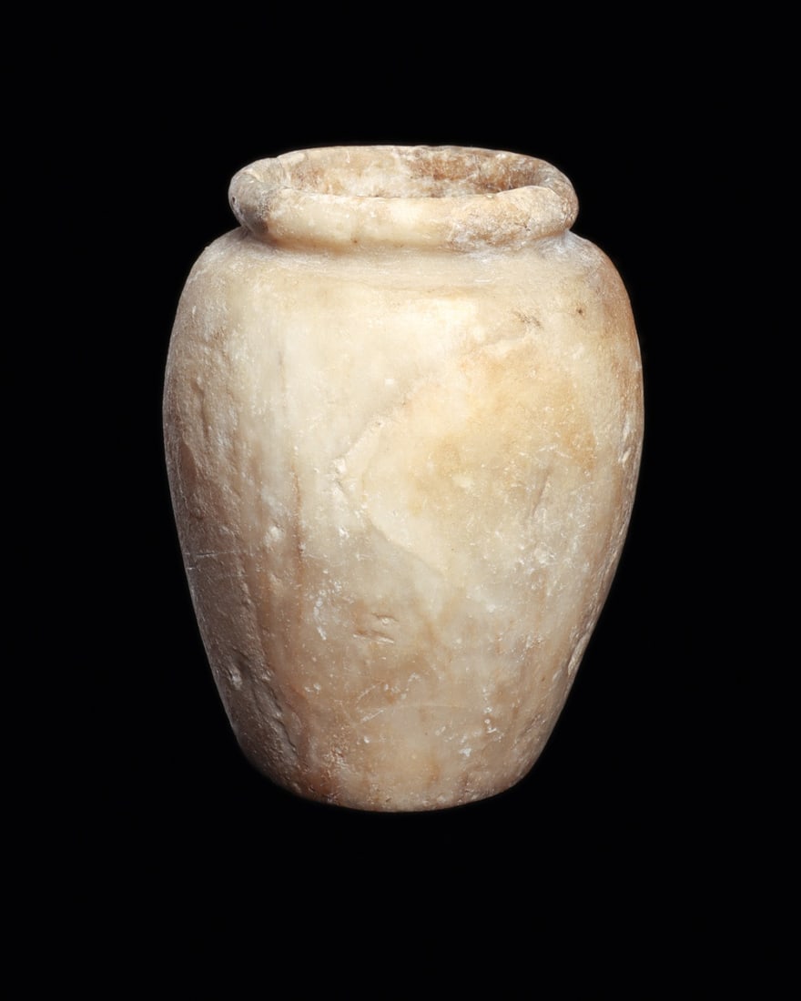 Egyptian Middle Kingdom Travertine Ovoid Jar with Everted Rim (1 of 4)