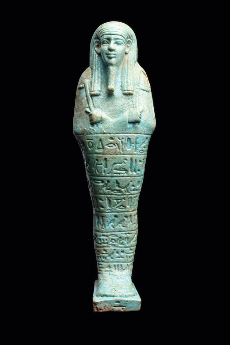 Egyptian Faience Ushabti for General Ankh-Wahibre-Sa-Nieth, 26th Dynasty (1 of 7)