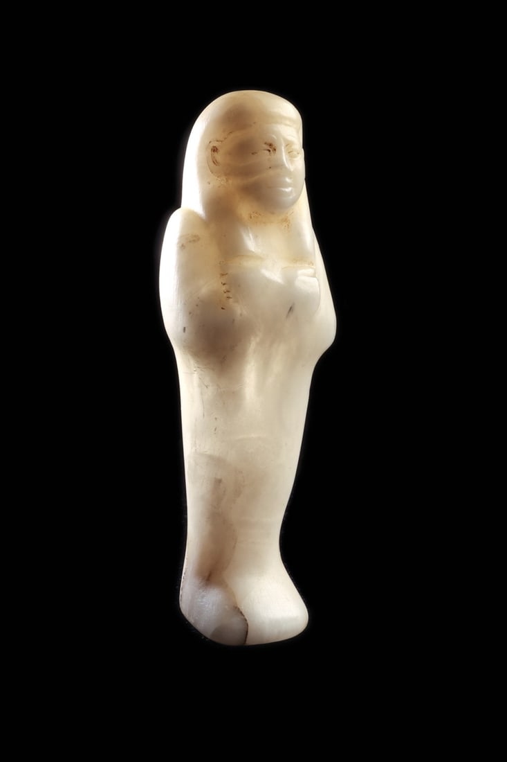 Egyptian Alabaster Ushabti with Tripartite Wig, Middle Kingdom (1 of 4)