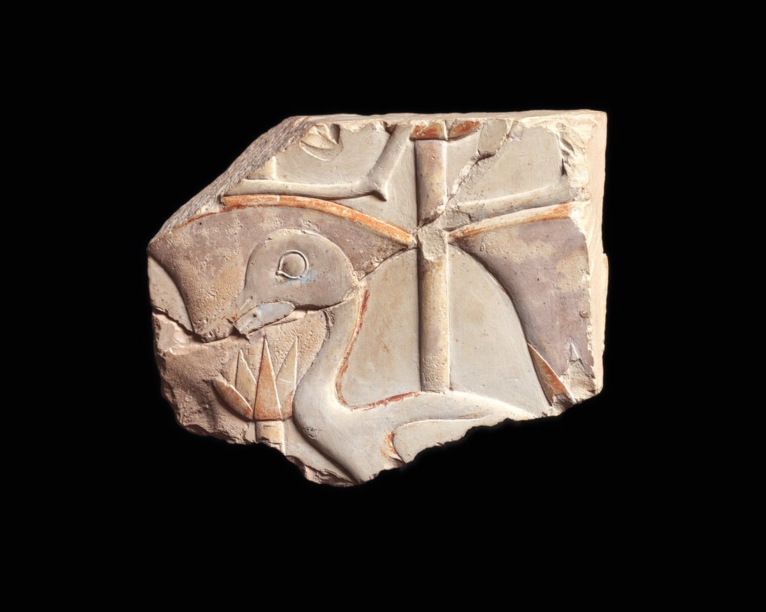 Amarna Limestone Relief Fragment with Duck and Lotus (1 of 4)