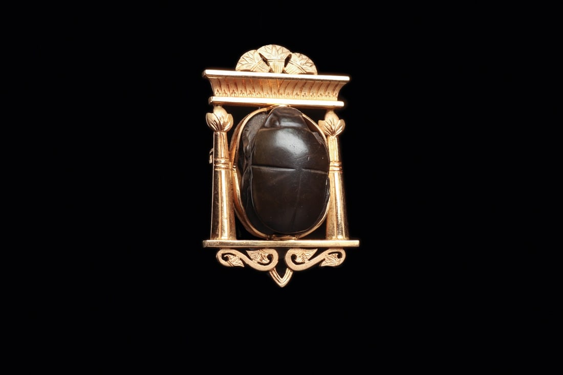 Egyptian Hardstone Scarab in Custom Kiosk-Form Brooch (1 of 5)