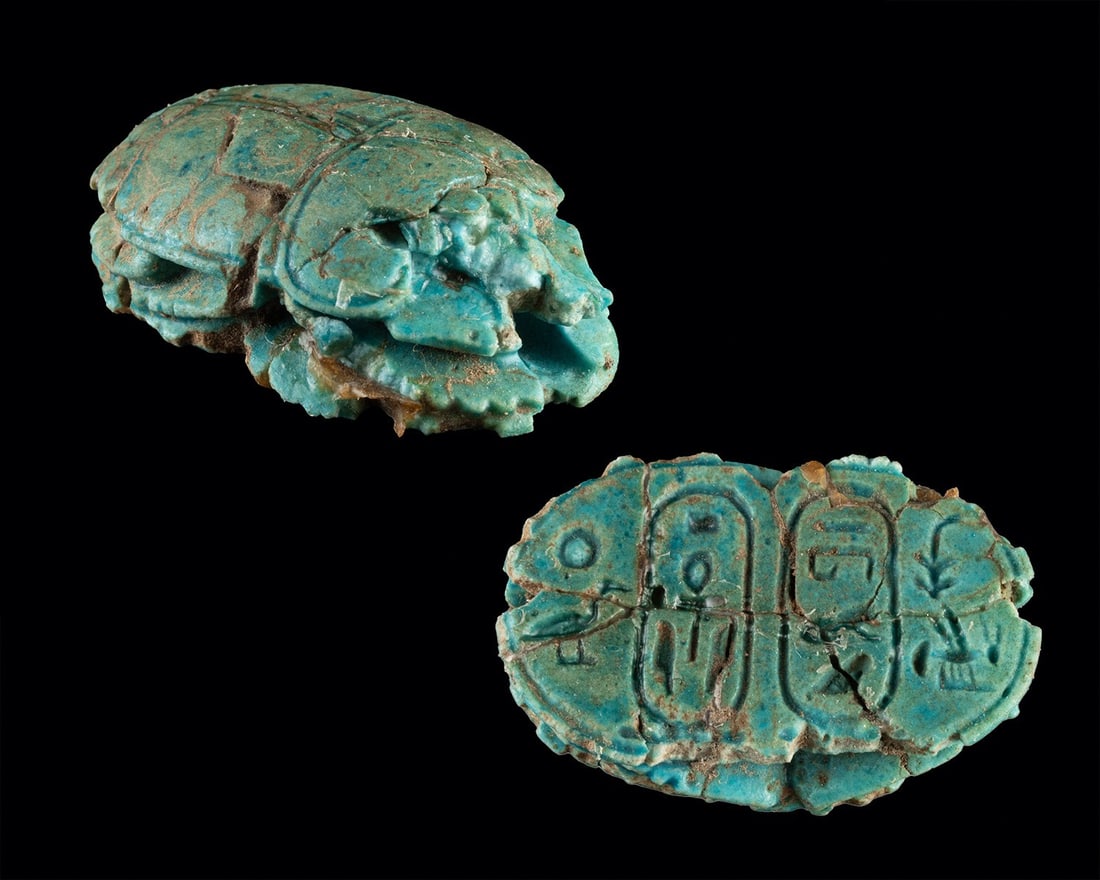 Egyptian Faience Scarab, Khepri Symbolism, ex-Mitry (1 of 3)