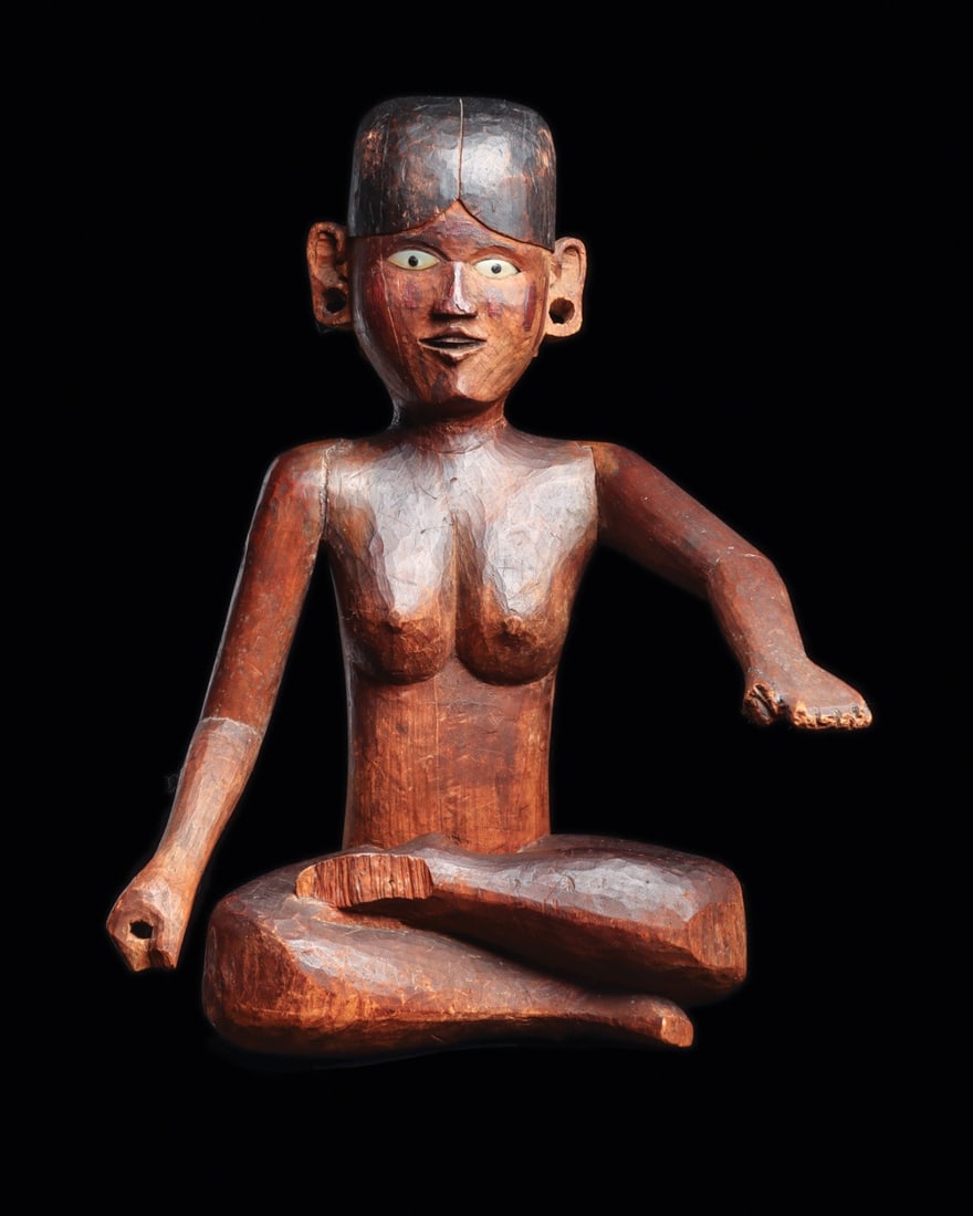 Nicobar Islands Kareau Seated Female Guardian Figure with Shell Eyes (1 of 4)