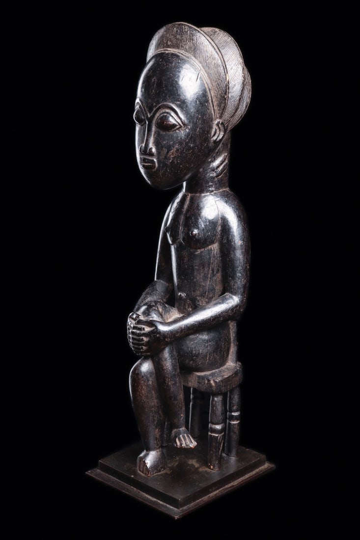 Baule Seated Female Figure with Tiered Coiffure, Ivory Coast (1 of 5)