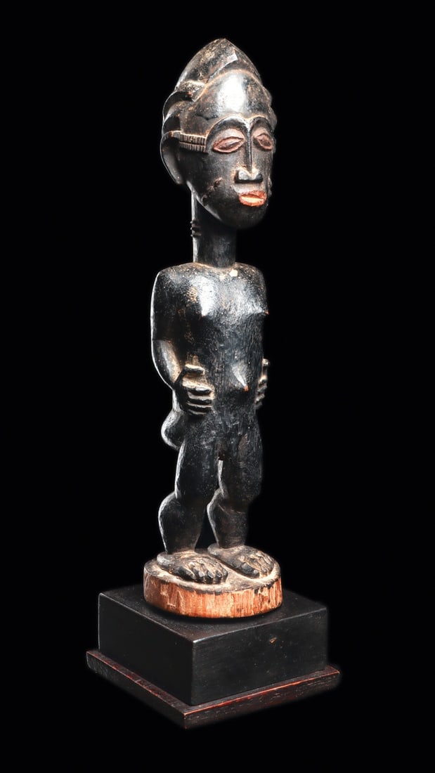 Baule Standing Male Figure with Scarification and Crested Coiffure, Ivory Coast (1 of 4)