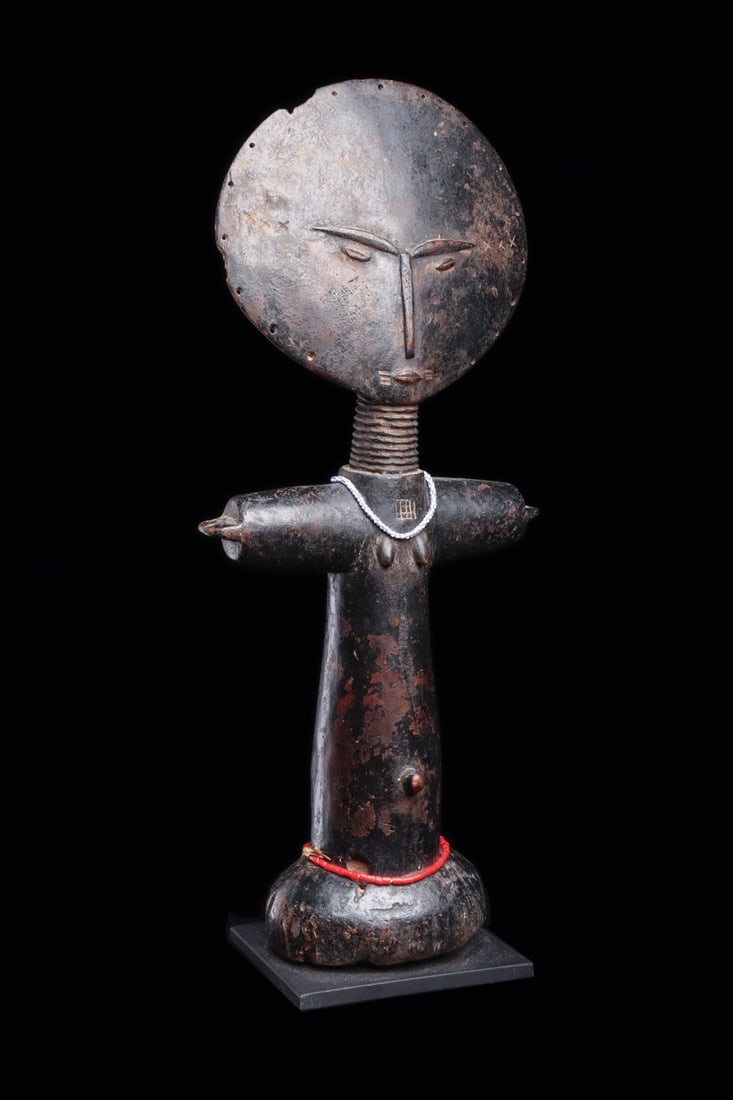Ashanti Akuaba Fertility Figure with Carved Pictographic Disc Head (1 of 6)
