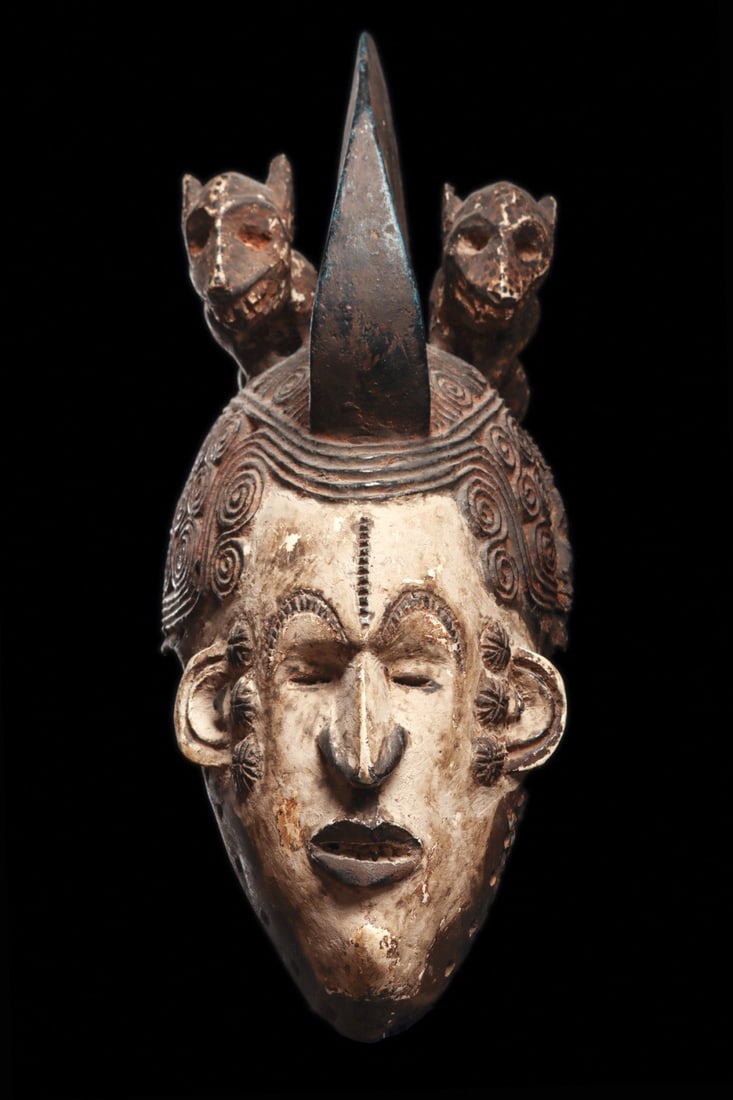 Igbo Agbogho Mmwo Maiden Spirit Mask with Leopard Crest (1 of 4)