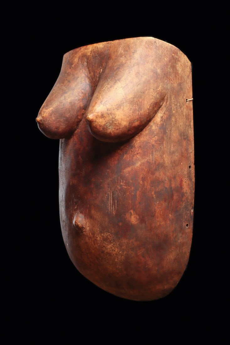 Makonde Njorowe Female Body Mask, Pregnant Torso, Wood, Mozambique (1 of 4)