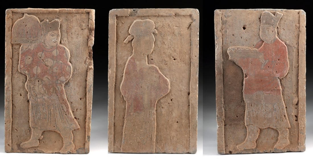 3 Northern Song Dynasty Painted Ceramic Tomb Bricks (1 of 8)