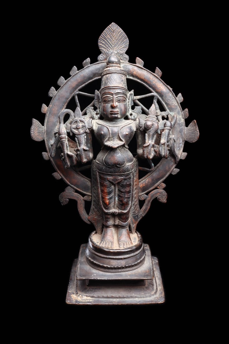 South Indian Standing Vishnu Sculpture with Flaming Prabhavali, 16th C. (1 of 5)