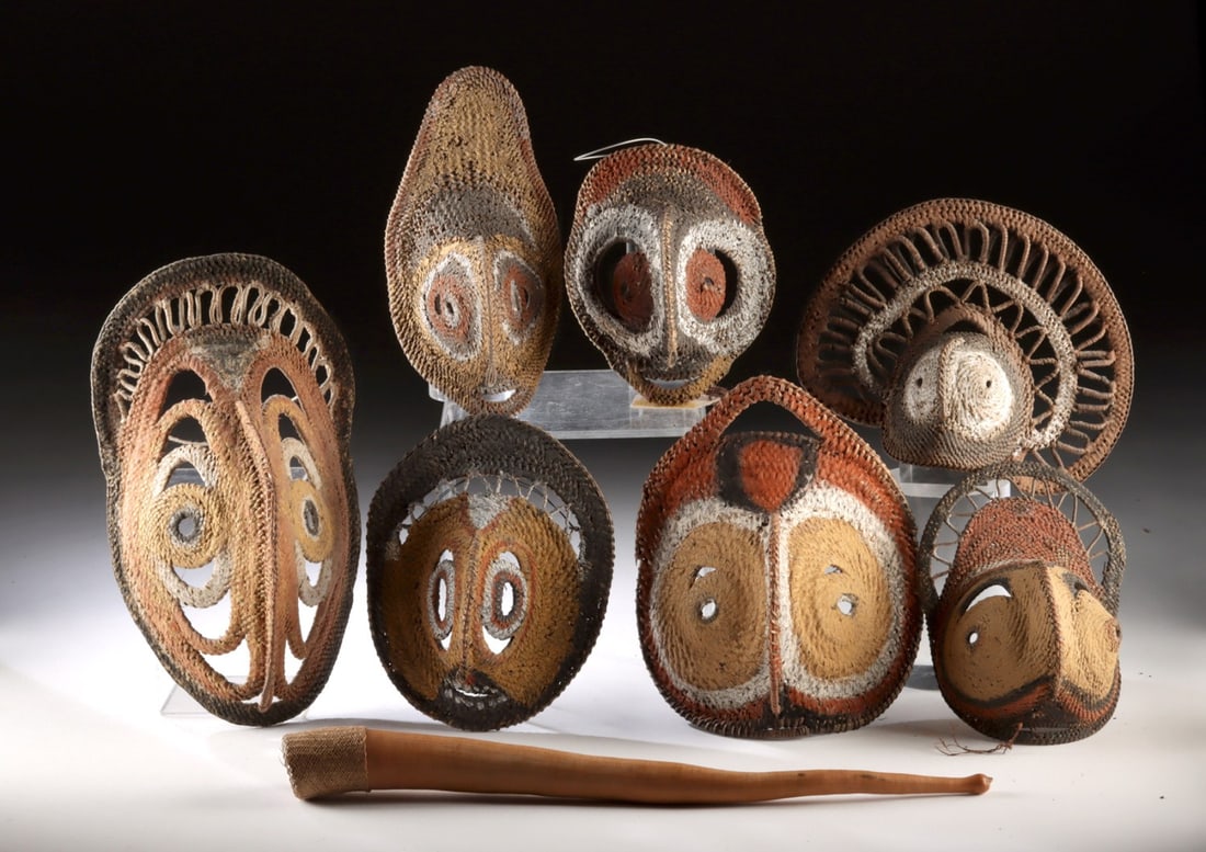 7 Papua New Guinea Abelam Yam Masks + Penis Gourd (1 of 3)