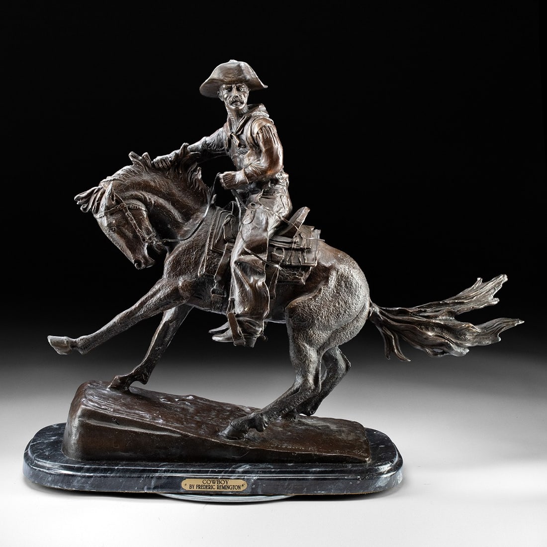 Cowboy on Horseback Brass Sculpture After Frederic Remington, 17/100 (1 of 4)