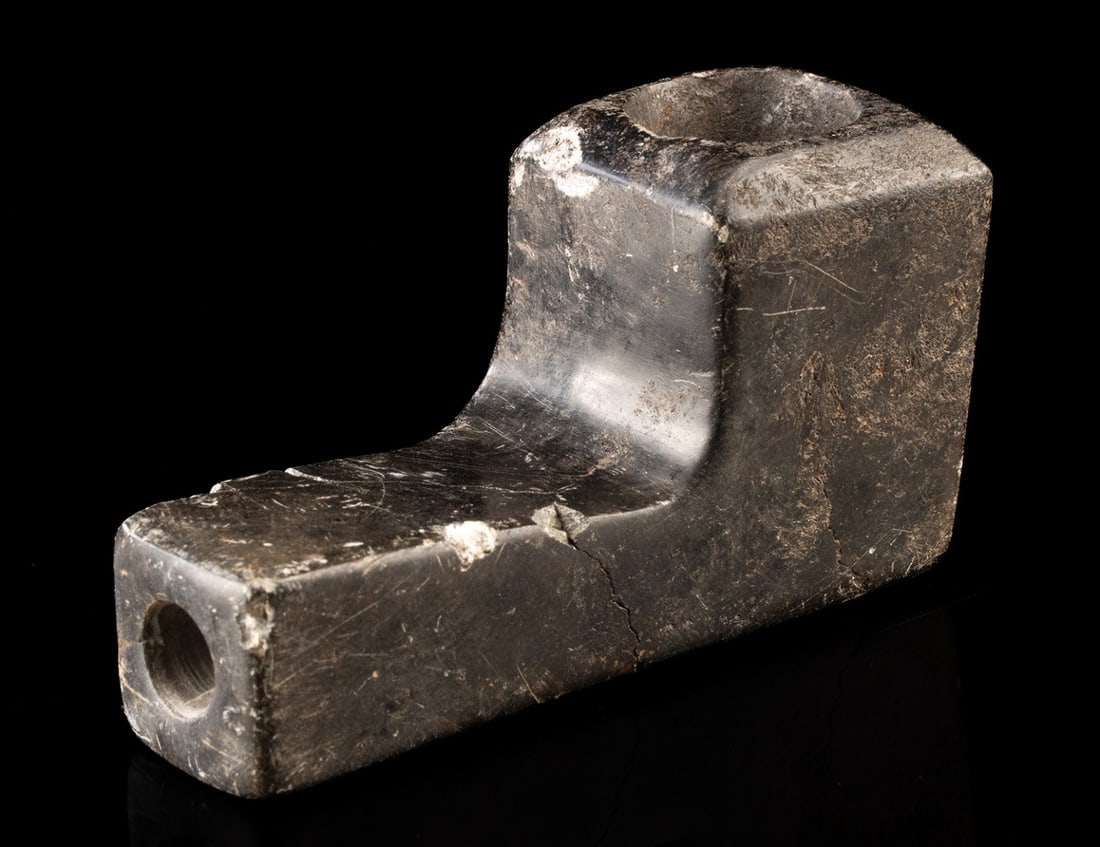 Mississippian Black Stone Pipe - Square Bowl (1 of 3)