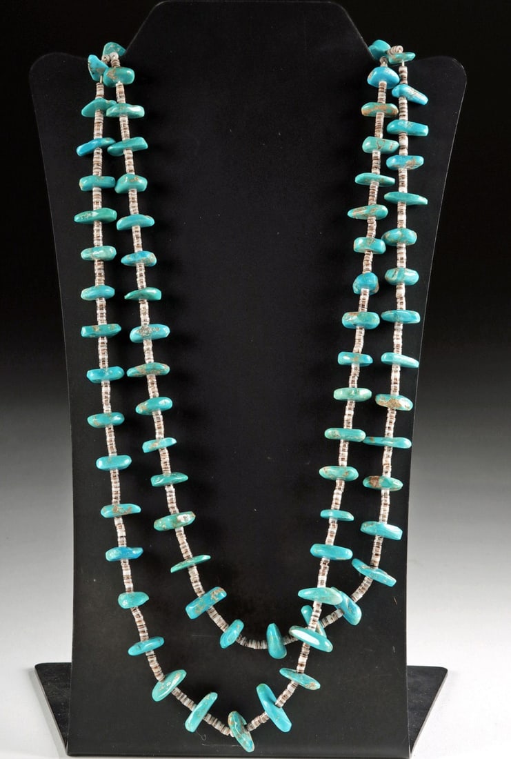 Pueblo Turquoise & Heishi Bead Two Strand Necklace (1 of 4)