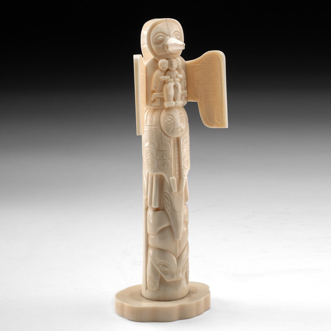 Northwest Coast, Haida, Walrus Ivory Carving "Raven Flood Totem" (1 of 4)