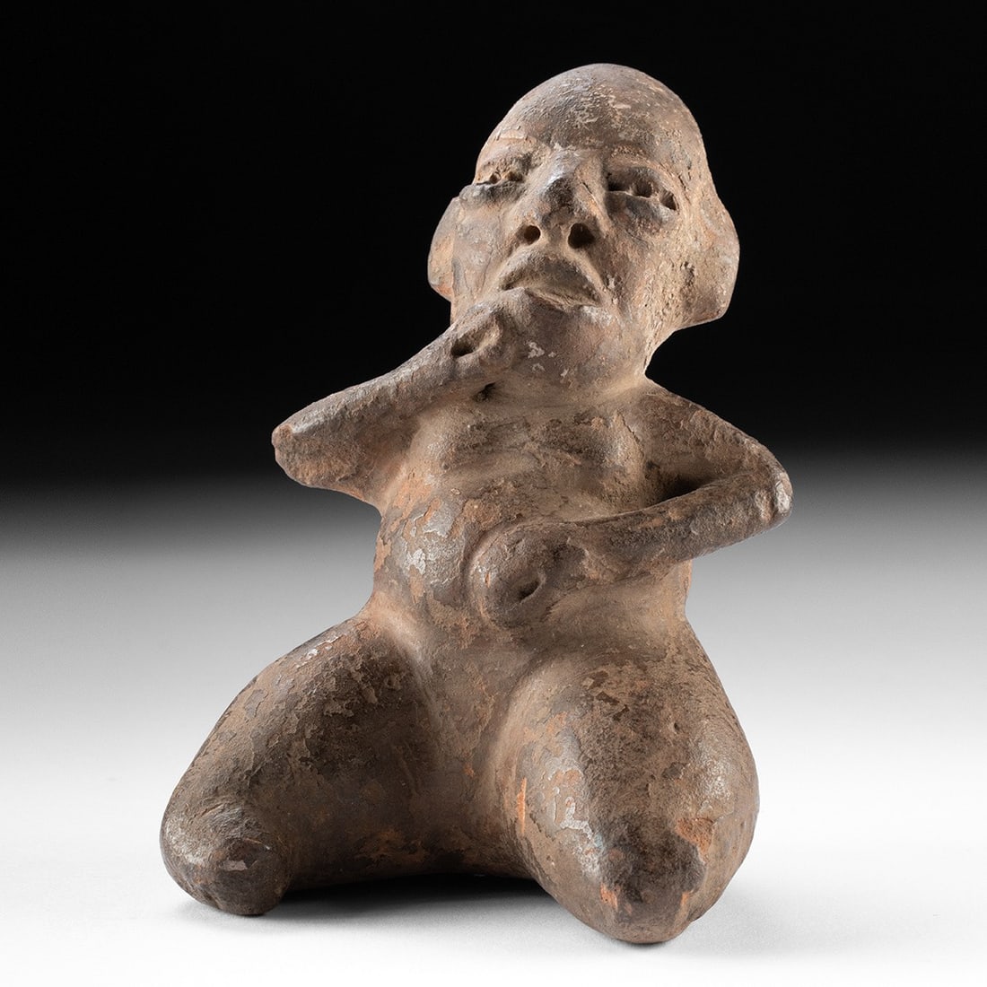 Tlatilco Pottery Rattle Figure - Seated Nude Female, Possible Birthing Pose (1 of 3)
