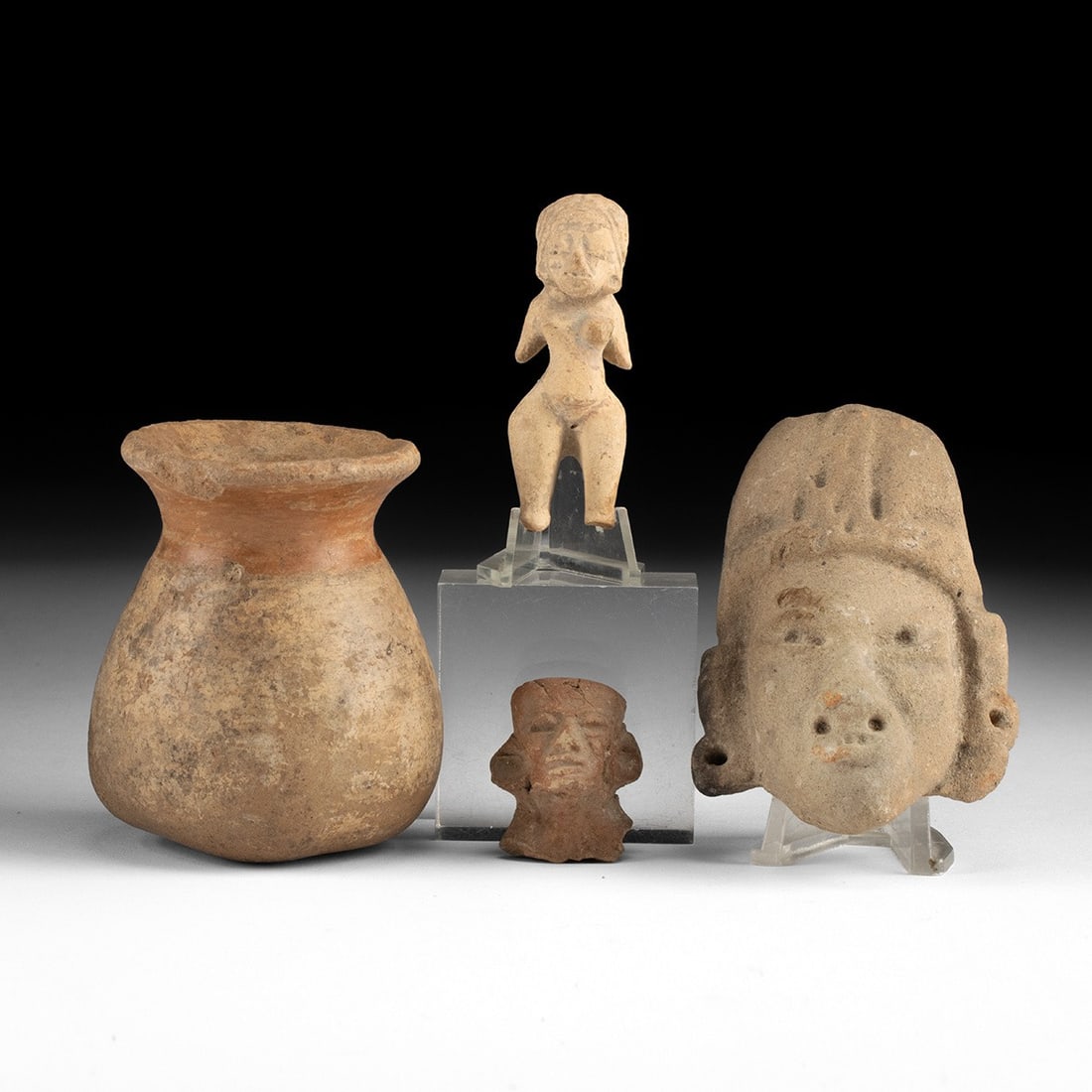 Pre-Columbian Pottery Group of 4 - Tlatilco, Zapotec, Nayarit & Teotihuacan (1 of 2)