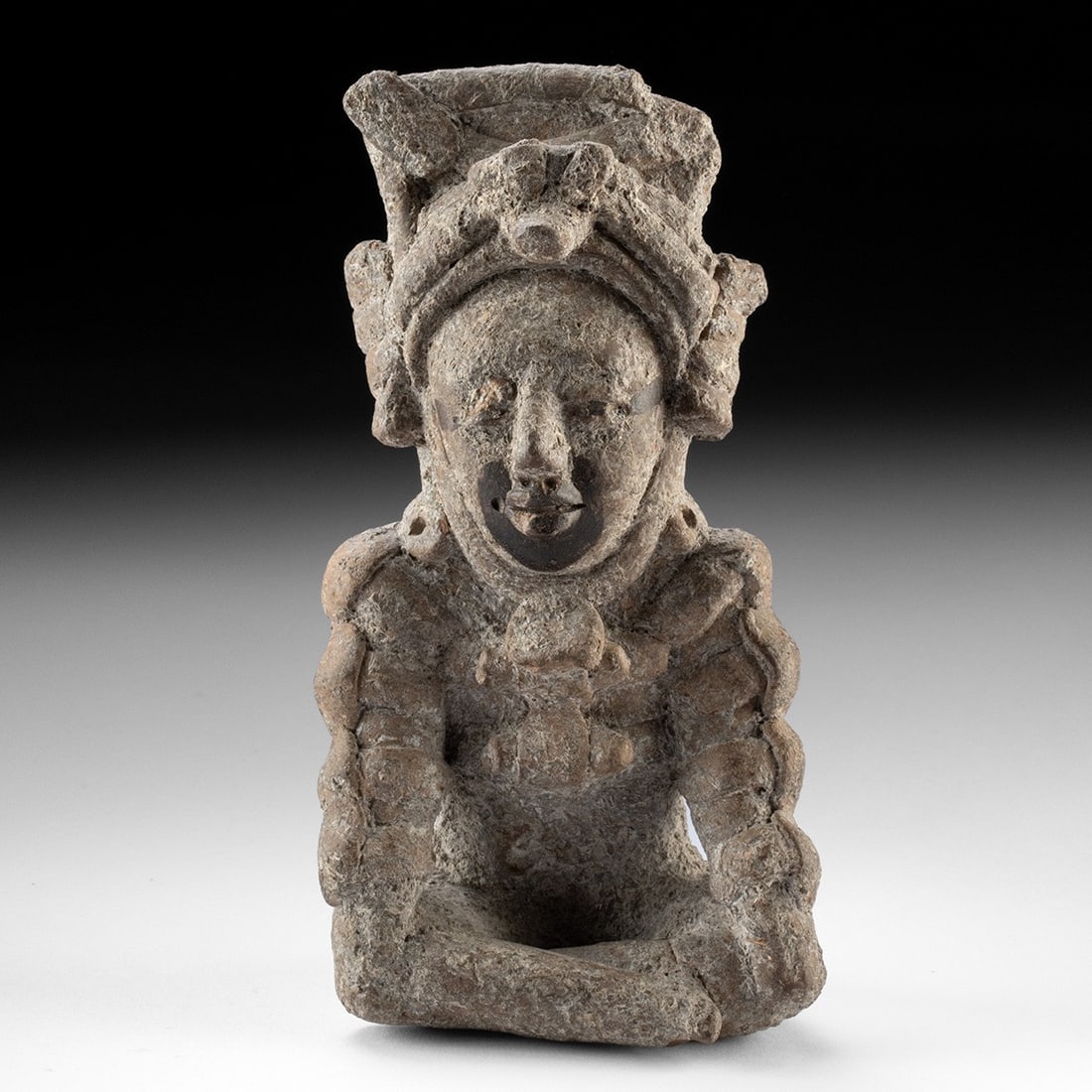 Veracruz Terracotta Seated Dignitary Figure - Adorned with Bitumen-Painted Features (1 of 4)
