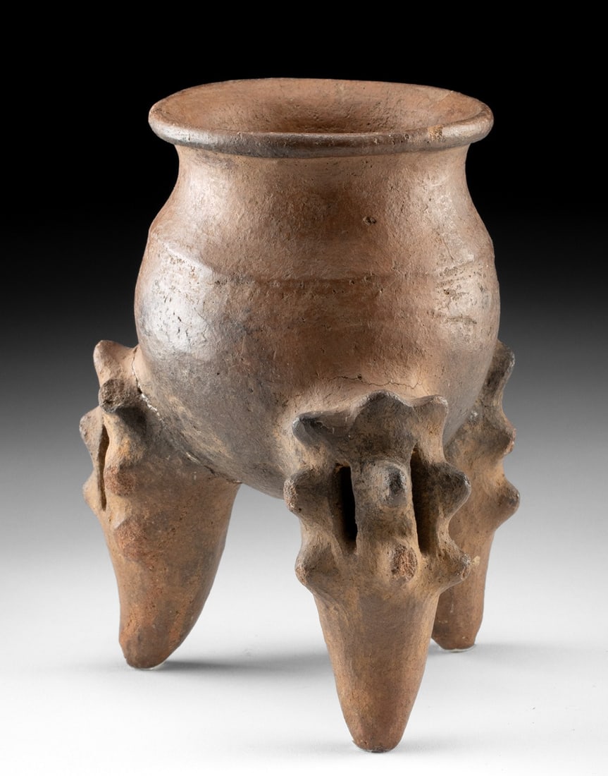 Costa Rican Tripod Rattle Vessel, Guanacaste-Nicoya: Ca. 600–1100 CE. Pre-Columbian, Central America, Costa Rica, Guanacaste-Nicoya area, ca. 600 to 1100 CE. A ceramic tripod rattle vessel standing on three hollow legs, each pierced to produce sou